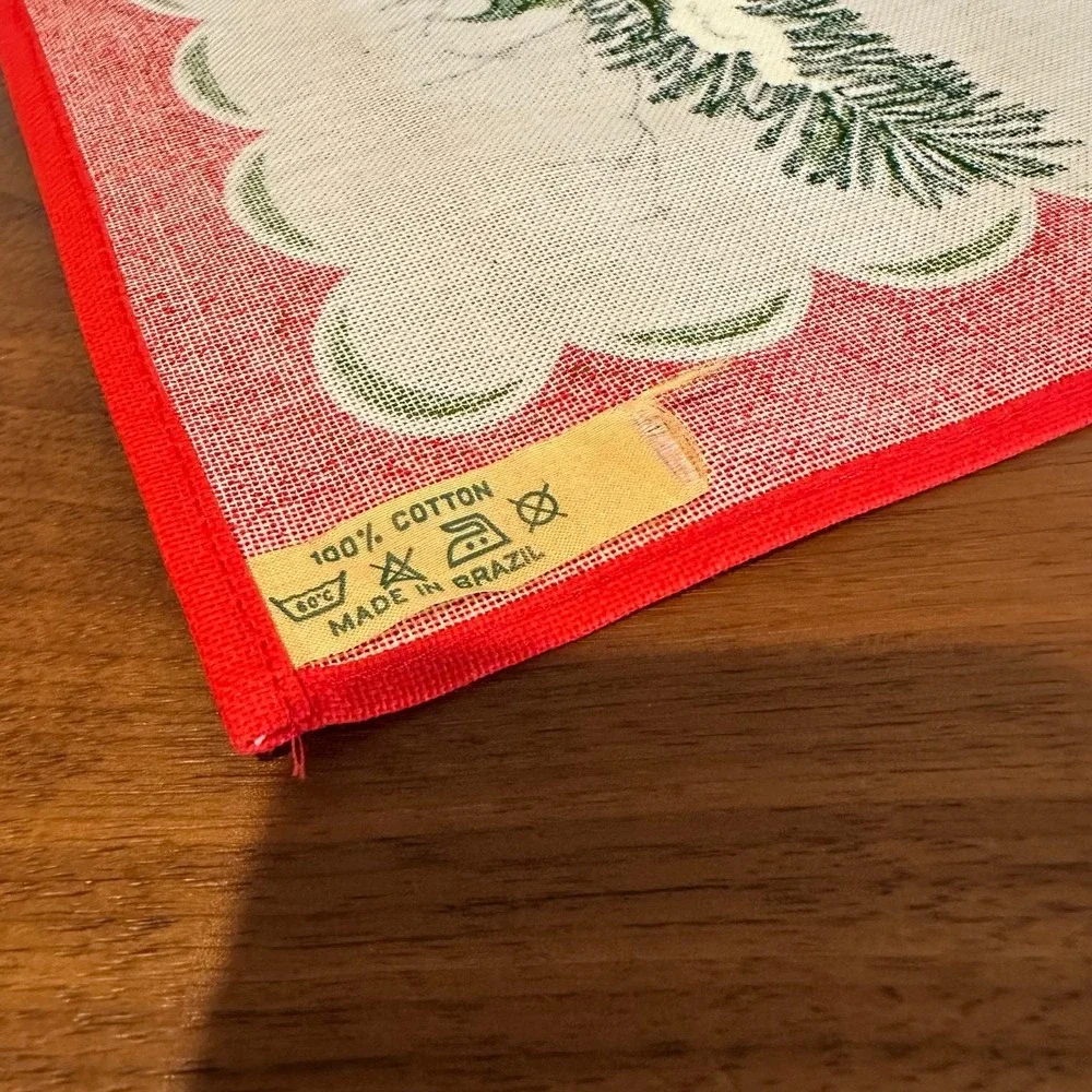 Scandinavian Xmas Table Runner Holiday Candle Floral Print Fabric Made In Brazil